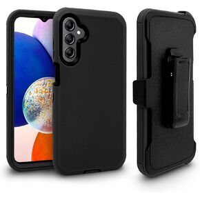 Compatible with Samsung Galaxy A15 2024 Case, Rugged & and Durable, with Port Protection, Includes Holster Clip Kickstand with Built-in Screen Protector (Black)