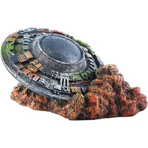 Sunken UFO Aquarium Decoration Wrecked Sci-fi Spaceship Ornament Alien Item for Betta, Little