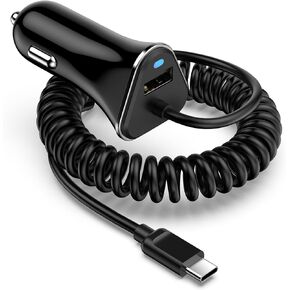 شاحن سيارة سامسونج سريع USB C مع كابل ملفوف من النوع C بطول 3 أقدام لهاتف Samsung Galaxy A55 A15 A35 A54 S24 S23 Ultra S22 S21 FE S20 S10 A14 A13 A53، محول شاحن هاتف أندرويد 3.4A لهاتف iPhone 15 Pro Max