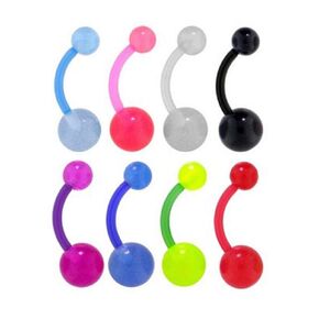 BodyJewelryOnline UV Light Curved Barbell Navel Piercing, [7 Pieces], 14 Gauge Shaft Thickness, 7/16 Inch Wearable Bar Length, Flexi shaft Hypoallergenic, Non-Toxic