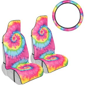 Black Leopard & Butterfly Car Seat Covers, 2 Pack Animal Print Front Seat Covers for Cars with Matching Steering Wheel Cover, Cute Automotive Interior Covers for Trucks Van SUV