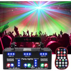 AMKI Party Lights,21 Lens DJ Light with Strobe Effect,Disco Light Indoor with RGB UV Laser light Support Sound Activated Remote DMX512 Control for Christmas Halloween Decorations Rave Parties Club Bar