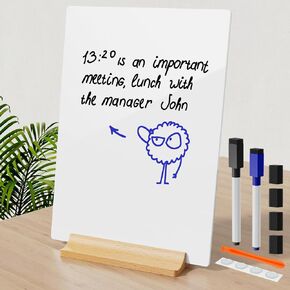 لوح مسح جاف من الأكريليك الأبيض بقاعدة خشبية، لوحة بيضاء بدون إطار للقيام بقائمة مع مجموعة أقلام تحديد وممحاة، لوحة مذكرة مدمجة ومحمولة مقاس 9 × 6.5 بوصة للمكتب والمنزل والمدرسة in Kuwait