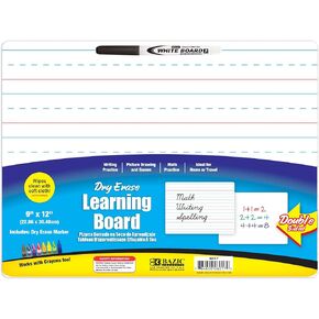 BAZIC Dry Erase Lap Board 9"x12" & Marker, Double Sided Primary Ruled & Blank, Small Portable Whiteboards for Teacher Home, 1-Pack