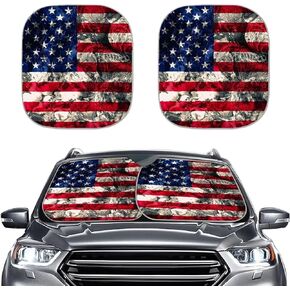 Ameican Flag Dog Paw Pattern Car Sun Shade for Windshield, 2 Piece Universal Fit SUV Truck Anti-UV Vehicle Decoration Accessories