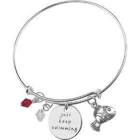 Art Attack Just Keep Swimming Expandable Charm Bracelet, Fish Red Beaded Inspiration Pendant (Silver)