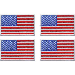 Pack 4, 3.2x2 Inches, US USA United States of America Flag Embroidered Iron On Patch Applique American Army Military Uniform Costume