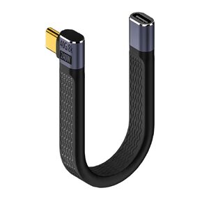 QIANRENON 240W USB4.0 C 90°Angle PD Fast Charging Short Cable 40Gbps Type C 4.0 Male to Right Angle C Male Flat Flexible Data Cable, for Thunderbolt 3/4 Smartphone Power Bank, 13cm/5.1in (Side Bend)