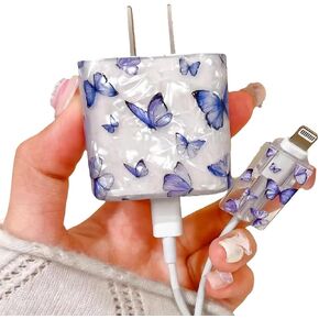 غطاء حماية لكابل الفراشة لشاحن iPhone، غطاء حماية جمالي لامع بتصميم غلاف لطيف للنساء والفتيات، واقي سلك الشاحن لهاتف iPhone 12 13 14 Pro Max in Kuwait