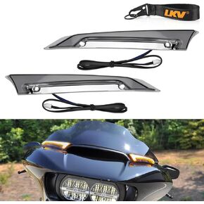 LKV Motorcycle Windshield Trim Lights Windscreen Fairing Led Turn Signals Running Lamps Black Edge Smoke Lens Fit for Harley Touring Road Glide 2015-2024