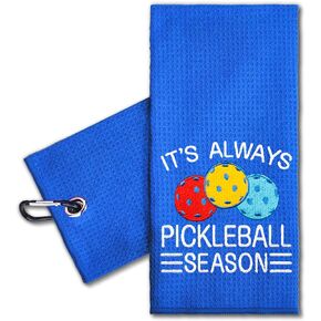 It's Always Pickleball Season Embroidered Pickleball Sports Towel with Clip. Funny Pickleball Gifts for Men Women Pickleball Lover, Birthday Retirement