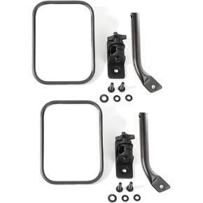Rugged Ridge | Stubby Trail Mirror, Rectangular Pair, Textured Black | 11025.22 | Fits 1997-2018 Jeep Wrangler