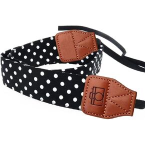 Camera Strap Real Retro Belt for All DSLR Camera. Polka Dot style Universal SLR Strap, Adjustable Neck Shoulder Camera Sling Strap for Canon, Nikon, Sony, Fujifilm and Digital Camcorder, Black