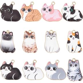 SUNNYCLUE 1 Box 12 Styles Cat Charms Bulk Enamel Cat Kitten Charm Cute Small Animal Pet Charms Black White Animals Cats Charms for Jewelry Making Charm DIY Necklace Earrings Bracelets Keychain