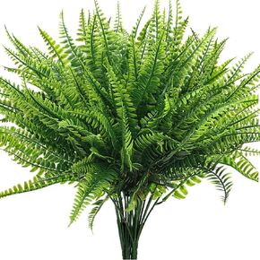 Artificial Boston Fern Plant Bushes 4 Pack Plastic Shrubs Grass Leaves Fake Plants Outdoor Indoor Greenery Home Garden Décor UV Resistant Table Centerpieces DIY Decoration Planting Filler