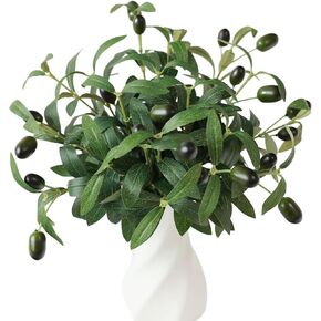 mizii 10Pcs Artificial Olive Branches 11" Faux Small Olive Branch Garland Silk Green Leaves Berry Fake Olive Tree Branches Plants Greenery Stems for Vase Filler Table Centerpieces Decor (10pcs)