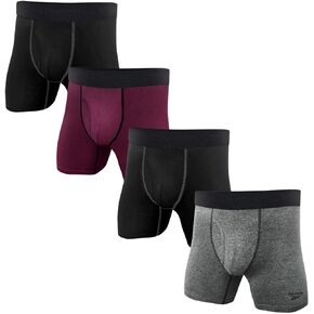 Reebok Mens 4 Pack Performance Boxer Briefs with Comfort Pouch - Black/Fig/Grey/HTR Medium