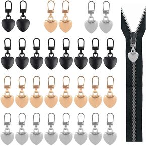 Framendino, 30 Pack Metal Zipper Pull Replacement Detachable Multifunctional Heart Shaped Tabs Repair Kits for Coats Jackets Pants Luggage