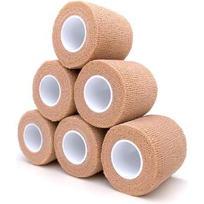 Risen Self Adhesive Bandage Wrap 6 Pack,2"x 5 Yards Medical Tape,Gauze Rolls First Aid Vet Wrap Cohesive Bandages for Sports,Dogs Pet (Tan)