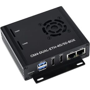 Waveshare Dual Gigabit Ethernet 5G/4G Mini-Computer Compatible with Raspberry Pi Compute Module 4 (NOT Included) with Metal Case and Cooling Fan