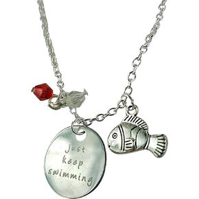Art Attack Just Keep Swimming Chain Necklace, Fish Red Beaded Inspiration Bag Charm Pendant (Silver)