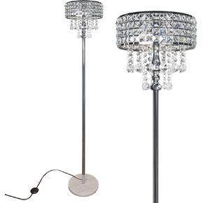 beaysyty Modern K9 Clear Glass Crystals Floor Lamp, On/Off Foot Switch, Crystal & Glass 3-Lights Standing Light, Reading Corner Lamp for Office Cafe, Living Room Bedroom (Chrome) in Kuwait