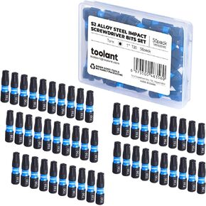 toolant 1" Impact Torx Bits 50pack (T30), 1/4" Hex-Shank S2 Steel Screwdriving Star Bits, CNC Machined Tips Power Bits, with Storage Box