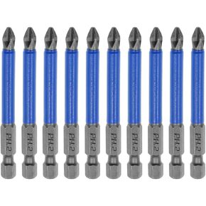10Pcs Magnetic Phillips Screwdriver Bits Set 2.75 Inch, 2 Non-Slip Cross Head Electric Screwdriver Bits Set 1/4" Hex Shank (PH2 x 70MM)