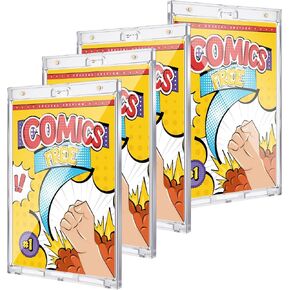 4 Pack Magnetic Comic Book Display Cases 7.52" x 12.24" Outer Clear Comic Book Holders 7.13" x 10.91" Inside Wall Mountable UV Protection Comic Book Slab Protectors Fits Most Comics