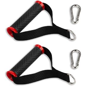 Ultra Heavy Duty Exercise Handles, Cable Handles Gym Equipment Attachment, Double D-Ring Grips, Encrypted Webbing, Red Edge Design Non-Slip Comfort Grips