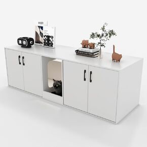 Cat Litter Box Enclosure for 2 Cats,cat Litter Box Enclosure Furniture with Double Room,Stackable,Indoor，Large cat Cabinet,pet House Side Coffee Table,White and Black (Black)