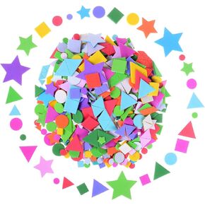 Olgaa 1300 Pieces Foam Stickers Geometry Self-Adhesive Stickers Assorted Colors Mini Geometry Shapes Foam Stickers (Circle, Square, Triangle,Pentagram) for Crafts Arts Making Kids Gifts