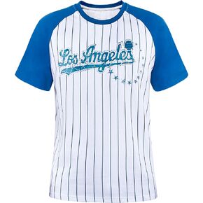 Mens City Baseball Fans Vintage Sporty Pinstripe Crew Neck Tee Shirts - Navy & Red