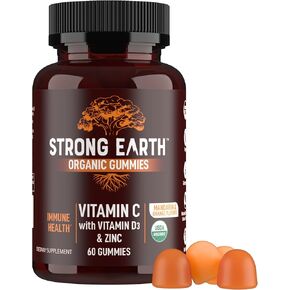 الأرض القوية - علكات صحة المناعة العضوية مع فيتامين C، وفيتامين D3 بالإضافة إلى الزنك - تعزيز نظام المناعة للبالغين الزنك، وفيتامين C، وفيتامين D - مكمل دعم المناعة متعدد الفيتامينات (60) in Kuwait
