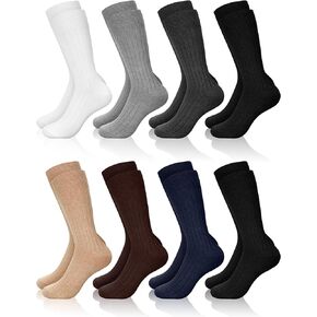 8 Pairs Dress Socks for Men Size 10-13 Cotton Crew Socks Bulk Business Casual Socks Gifts for Men Dad Grandpa