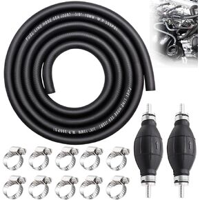 Taiss 6-Foot Boat Motor Fuel Line Hose ID 3/8" (10mm), with 2 Pcs Hand Bulb Primer Pump and 10 Pcs Hose Clamps for Boat Marine Outboard Transportation of Natural Gas, Gasoline,etc