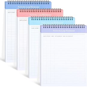 Kisston 4 Pcs Activity Log Notepad Daily Activity Log Book 8.5 x 11 Inches Daily To Do List Notebook Planning Pad Spiral Bound Log Book for Work Boosting Productivity(Bright Color, Activity)