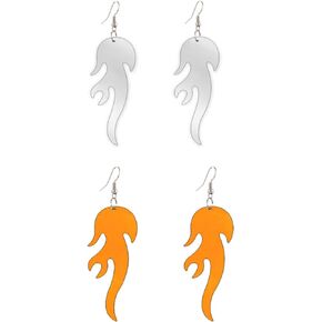 2Pairs Vintage Transparent Acrylic Flame Fire Drop Dangle Earring Set Punk Lightweight Statement Earring for Women Girl Teen Rock Hip Hop Bar Jewelry Birthday Gift