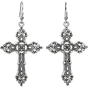 Gothic Cross Dangle Earrings Vintage Punk Style Cross Earrings Dark Gothic Earrings Black Gold Silver Cross Drop Earrings Halloween Gothic Costumes Decorative Jewelry for Women Girls