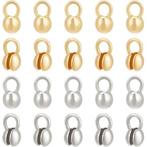 BENECREAT 20Pcs 2 Colors Alloy Bead Tips Gold/Platinum Plated Round Bead Tips Calotte Ends, Clamshell, Knot Cover for Jewelry Making DIY Findings Crafts