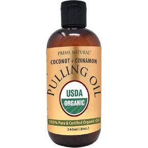 Oil Pulling with Organic Coconut & Organic Cinnamon Bark Oil 8oz - Natural Oral Care & Teeth Whitening - Alcohol Free Mouthwash Freshens Breath, Healthier Teeth & Gums