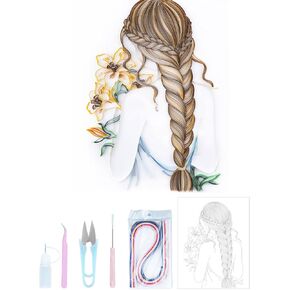 مجموعات لف طلاء تخريمية ورقية من Uniquilling، لوحة بالأرقام للبالغين - فتاة مع باقة، أفضل الهدايا لتزيين الحائط يدويًا يدويًا (مجموعة الرسم + مجموعة الأدوات) in Kuwait