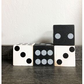 First of a Kind Large Decorative Mango Wood Dice, Set of 4 - Dice for Tabletop, Shelf & Standing Display - 2" Four Decorative Dice Set - Farmhouse Decor Dice in Black & White Colors