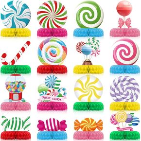 16 Pcs Sweet Candy Table Decorations Colorful Candyland Party Decorations Candy Table Topper Candyland Table Honeycomb Centerpieces for Kids Birthday Baby Shower Candy Theme Party Supplies