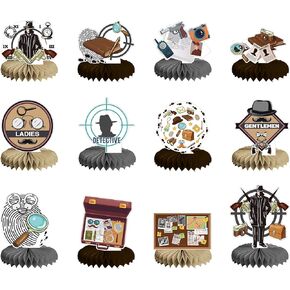 12 PCS Detective Honeycomb Centerpieces for Table Decor, Mystery Detective Table Decorations Table Toppers for Men Women Detective Party Decorations Detective Birthday Party Supplies