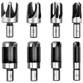 8Pcs Wood Plug Cutter Drill Bit Set Straight & Tapered Plug Cutter Set, Carbon Steel Wood Hole Plug Cutters Woodworking Hole Saw Cutting Drill Bits for Round Shank (1/4", 3/8", 5/8", 1/2")