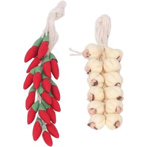 Mini Garlic and Chilli Strings, 1:12 Scale Dollhouse Resin Simulation Home Decoration Dollhouse Garlic Vetageable String
