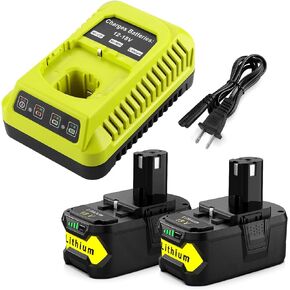 2Pack 6500mAh P108 Replacement for 18V Ryobi Battery + P117 Charger for Ryobi 18V Battery, Compatible with Ryobi 18V One+ P102, P103, P104, P105, P106, P107 Power Tools