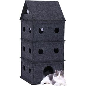4-Storey Cat House for Indoor Cat Condos,Pet Cat Bed Cat Hideaway Strong Cat Castle for Multiple & Large Cats