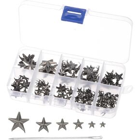 uxcell 120PCS Metal Star Studs Claw 5-Claw Gunmetal Hand Pressed Punk Studs Claw Beads Rivets Studs Cap Nail Head with Large Eye Needles for DIY Leather Clothing Bag Shoes